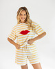 t-shirt damskie Bluzka Joy Usta Szerokie Paski Banan 3