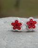 kolczyki wire wrapping Czerwone kręgi - kwiatki    - sztyfty 1