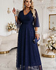 sukienki maxi damskie 654-7 Długa połyskująca sukienka plus size z dekoltem - granatowa 1