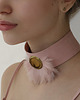 chokery CHOKER różowy ze skóry, skóra naturalna złota broszka futro Glamour 2