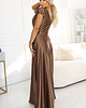 sukienki maxi damskie 411-14 CRYSTAL satynowa długa suknia z dekoltem - mocha mousse - XXXL 2