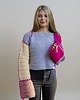 swetry damskie  Sweter kolorowy typu patchwork z wystającymi nitkami 1