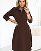 sukienki midi damskie 286-9 SANDY Koszulowa rozkloszowana sukienka z paskiem - czekoladowa 1