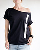 t-shirt damskie Kreska biała przesunięta na czarnym Oversize 1