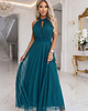 sukienki maxi damskie 662-4 Elegancka sukienka wieczorowa maxi halter z tiulem i wiązaniem w talii 7
