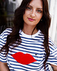 t-shirt damskie Bluzka Joy Usta Paski Niebieski Dżins 1