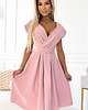 sukienki midi damskie 348-9 SCARLETT rozkloszowana sukienka z kopertowym dekoltem - pudrowy róż 2