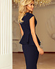 sukienki midi damskie 192-4 Elegancka sukienka MIDI z baskinką - GRANATOWA 3