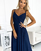 sukienki maxi damskie 299-10 CHIARA elegancka maxi suknia na ramiączkach - GRANATOWA Z BROKATEM 1