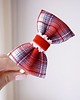ozdoby do włosów dla dzieci Świąteczna opaska do włosów kokarda czerwona kratka SANTA 1