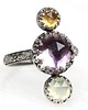pierścionki srebrne Srebrny oksydowany pierścionek Dream z ametystem, cytrynem i prehnitem r.15 1