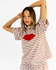 t-shirt damskie Bluzka Joy Usta Paski Koniak 2