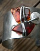 bransoletki wire wrapping Koniakowe bursztyny z perłą -  bransoleta mankiet CUFF 3