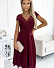sukienki midi damskie 381-5 LINDA - szyfonowa sukienka z koronkowym dekoltem - BORDOWA 2