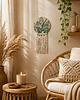 Ozdoby na ścianę Ceramiczny zegar ścienny z makramą handmade motyw botaniczny 2