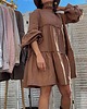 sukienki mini damskie Lniana sukienka z kryzą pod szyją w kolorze cynamonowym 1