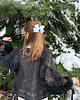 kardigany damskie Sweter kardigan czarny z balonowymi rękawami 3