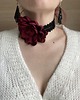 chokery Czarny koronkowy retro choker z piękną bordową różą 2