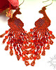 kolczyki szklane Pawie czerwone, kolczyki z frędzlami, beading 4