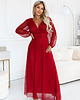 sukienki maxi damskie 684-1 NERISSA elegancka tiulowa sukienka maxi z kopertowym dekoltem - bordo 6