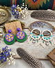 kolczyki drewniane Ręcznie Malowane Drewniane Kolczyki Boho (Zielony i Fioletowy) - 7122 7