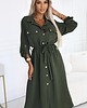 sukienki maxi damskie 531-5 Szmizjerka midi ze złotymi guzikami i wiązaniem - khaki 1