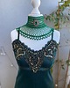 chokery Belle epoque retro koronkowy naszyjnik w kolorze butelkowej zieleni 2