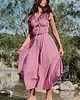 sukienki maxi damskie Jedwabna długa różowa sukienka z marszczeniem, PINK LIDIA 1