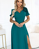 sukienki maxi damskie 653-1 Elegancka długa sukienka z różą, paskiem - zielona 1