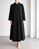 sukienki maxi damskie Czarna sukienka lniana maxi z kapturem i kieszeniami 6