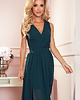 sukienki maxi damskie 362-2 JUSTINE Długa suknia z dekoltem i wiązaniem - ZIELEŃ BUTELKOWA 2
