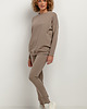 bluzki z długim rękawem damskie Prosta bluza ze stójką T381, cappuccino 2