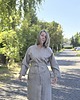 sukienki midi damskie Kimono sukienka z paskiem 100% len beżowe. 4
