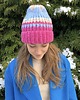 czapki damskie Wełniana czapka handmade kolorowe ozdobne włóczki niebieska różowa 3