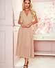 sukienki midi damskie 315-5 EMILY Plisowana sukienka z falbankami i dekoltem - BEŻOWA 2