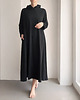 sukienki maxi damskie Czarna sukienka lniana maxi z kapturem i kieszeniami 2