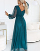 sukienki maxi damskie 684-2 NERISSA elegancka tiulowa sukienka maxi z kopertowym dekoltem - zieleń 4
