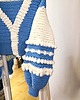 kardigany damskie Bawełniany kardigan niebieski białe ozdobne rękawy handmade 4