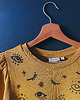 bluza bez kaptura damska Musztardowa bluza ręcznie stemplowana, print w oczy i złote gwiazdki, S 1