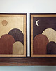 obrazy Drewniany dyptyk w stylu boho i midcentury. Słońce i księżyc. Dzień i noc. 2