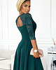 sukienki maxi damskie 309-5 AMBER elegancka koronkowa maxi suknia z dekoltem - ZIELEŃ BUTELKOWA 4