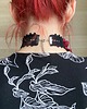 chokery Czarny koronkowy retro choker z piękną bordową różą 4