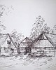 grafiki i ilustracje WYPRZEDAŻ SZTUKI! Rysunek cienkopis Krajobraz wiejski oryginalny 23x30 cm 1