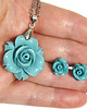 komplet biżuterii Komplet - Turkusowo niebieska róża - koral 3