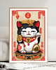 grafiki i ilustracje PLAKAT z kotem na szczęście , maneki neko grafika, japońska ilustracja 1