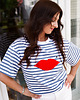 t-shirt damskie Bluzka Joy Usta Paski Niebieski Dżins 2