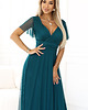 sukienki maxi damskie 562-4 NASTIA Długa sukienka z dekoltem i krótkim rękawkiem - zielona 4