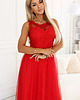 sukienki maxi damskie 672-5 Romantyczna suknia maxi na wesele z koronką i tiulem - czerwona 1