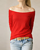 bluzki z długim rękawem damskie Czerwona dopasowana długi rękaw szeroki dekolt 1