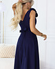 sukienki maxi damskie 643-4 Elegancka wieczorowa suknia maxi z rozcięciem i różami - granatowa 4